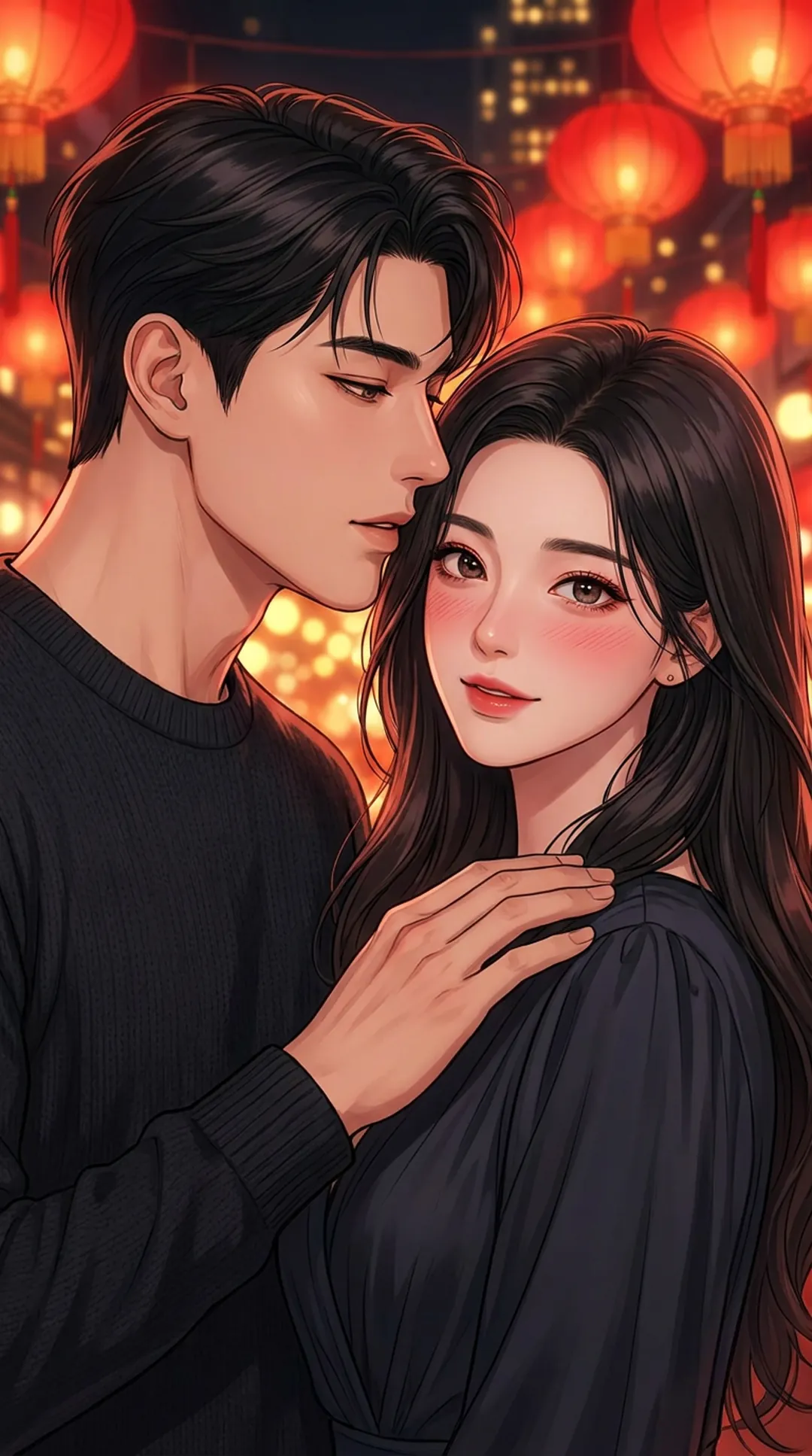 Two silhouettes, red string tied between their wrists